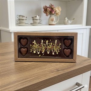 Caixa para Tablete e 4 Bombons de Coração - Kraft - 23x3x11cm - 5 unidades - Crystal - Rizzo