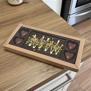Caixa para Tablete e 4 Bombons de Coração - Kraft - 23x3x11cm - 5 unidades - Crystal - Rizzo