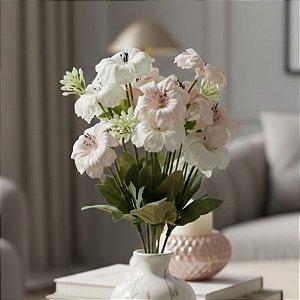 Haste Decorativa - Flor Petúnia Creme Rosa - 27cm - 1 unidade - Rizzo
