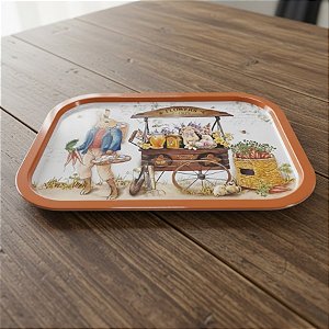 Bandeja Decorativa de Páscoa - Coelho com Carroça - Laranja - 37x25,5cm - 1 unidade - Rizzo