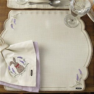 Jogo Americano de Páscoa - Lavandas com Bordado - Bege - 44,5x38,5cm - 1 unidade - Rizzo