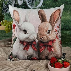 Capa para Almofada de Páscoa Premium - Coelhos Laço - Vermelho - 43x43cm - 1 unidade - Rizzo