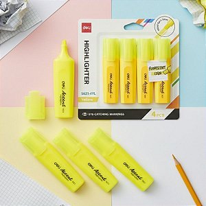 Marca Texto Accent - Amarelo - Ponta Cinzel 1,0-5,0mm - Cartela - 4 unidades - Deli - Rizzo