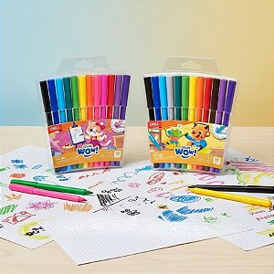 Kit de Canetinha Hidrográfica Lavável com 12 Cores - Ponta 1mm - Sortido - 1 unidade - Deli - Rizzo