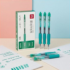 Caneta Gel Retrátil com Grip Colorido - Ponta Bullet 0.5mm Verde - Caixa - 12 unidades - Deli - Rizzo