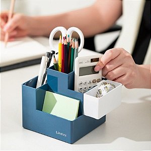 Porta Canetas com 5 Compartimentos - Linfini - Azul - 12x12cm - 1 unidade - Deli - Rizzo