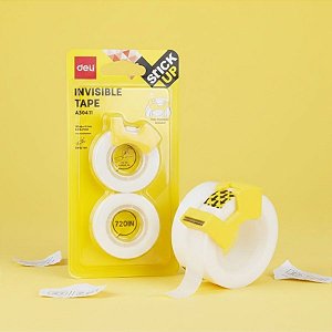 Kit com Duas Fitas Invisível e Um Cortador - 12mmx18,3M - 1 unidade - Deli - Rizzo