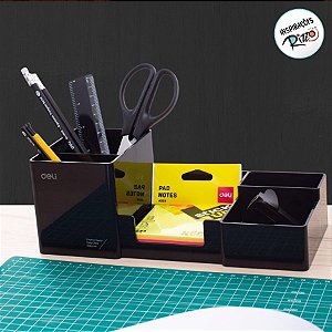 Organizador de Mesa Plástico com 6 Compartimentos - Preto - 25,4x11,2x9cm - 1 unidade - Deli - Rizzo