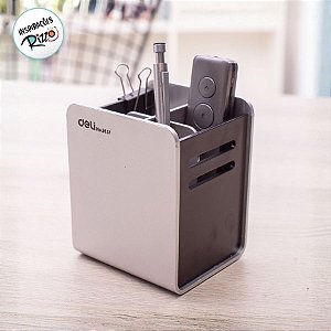 Porta Canetas com 4 Compartimentos - Preto e Cinza - 10,5x8,5cm - 1 unidade - Deli - Rizzo