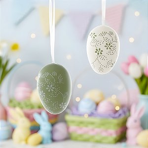 Saco de Ovinhos de Páscoa Decorativos para Pendurar - Verde e Branco - 6x4x4cm - 9 unidades - Cromus - Rizzo