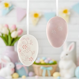 Saco de Ovinhos de Páscoa Decorativos para Pendurar - Branco e Rosa - 6x4x4cm - 9 unidades - Cromus - Rizzo