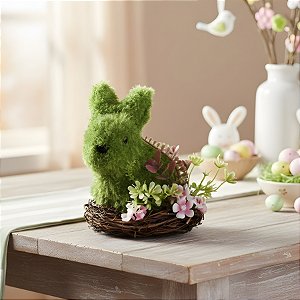 Enfeite Decorativo de Páscoa - Coelho Verde no Ninho - 12x16x16cm - 1 unidade - Cromus - Rizzo