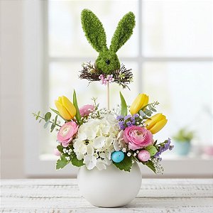 Pick Decorativo de Páscoa - Coelho Verde com Flores - 16x44x8cm - 1 unidade - Cromus - Rizzo