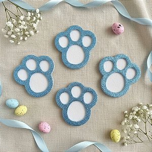 Aplique Decorativo de Páscoa - Patinhas de Coelho Azul com Glitter - 4,5cm - 5 unidades - Piffer - Rizzo