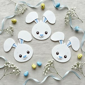Aplique Decorativo de Páscoa - Coelho Branco e Azul - 11,5x11,5cm - 5 unidades - Piffer - Rizzo