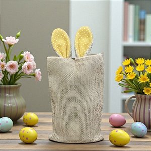 Saco de Juta de Páscoa com Orelha Amarela Clara Poá Branco - 1 unidade - EcoArt - Rizzo