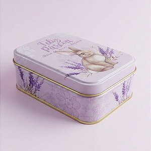 Lata de Metal Retangular de Páscoa - Coelho Flores - Lilás - 12,2x8,5x4,5cm - 1 unidade - Rizzo
