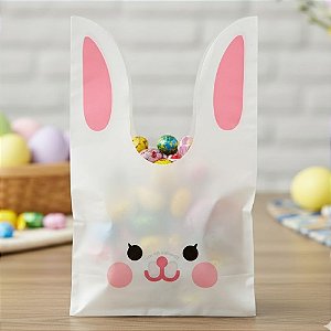 Saquinho Plástico de Páscoa - Coelhinho Rosa - 22x13,5cm - 50 unidades - Rizzo