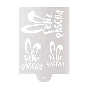 Stencil de Páscoa - Feliz Páscoa Orelhinhas - 15x20cm - 1 unidade - Cromus - Rizzo