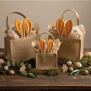 Cesta de Juta de Páscoa com Orelha Laranja Poá Branco - 1 unidade - EcoArt - Rizzo