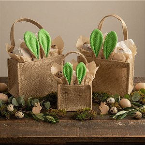 Cesta de Juta de Páscoa com Orelha Verde Claro Poá Branco - 1 unidade - EcoArt - Rizzo