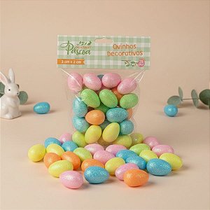 Ovinhos de Páscoa Decorativos Coloridos com Glitter - 3cm  - 25 unidades - Rizzo