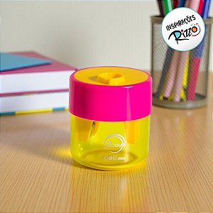 Apontador 2 Furos com Reservatório - Rosa - 5x4,5cm - 1 unidade - Deli - Rizzo