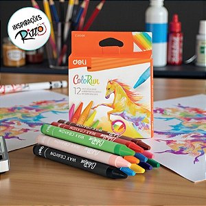 Giz de Cera Colorido Redondo de Plástico - 12 unidades - Deli - Rizzo