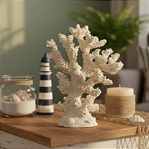 Enfeite Decorativo de Resina - Coral - Branco - 17,5x13,5cm - 1 unidade - Rizzo