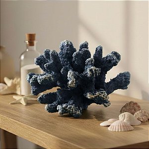 Enfeite Decorativo de Resina - Coral - Azul Escuro - 13,5x8,5cm - 1 unidade - Rizzo