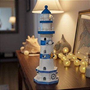 Enfeite Decorativo de Madeira - Farol - Azul e Branco - 37,5x12cm - 1 unidade - Rizzo