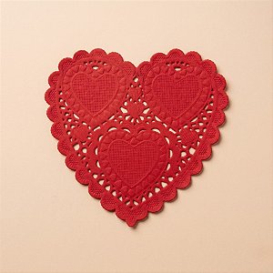Fundo de Coração Rendado de Papel - Vermelho - 10x10cm - 24 unidades - Rizzo
