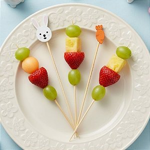 Palito Decorativo Para Petisco - Coelhinhos e Cenouras - 14,5cm - 20 unidades - Rizzo