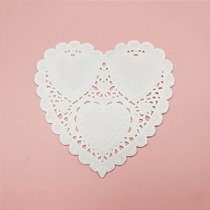Fundo de Coração Rendado de Papel - Branco - 10x10cm - 24 Unidades - Rizzo