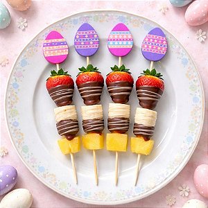 Palito Decorativo Para Petisco - Ovinhos de Páscoa - Roxo e Rosa - 14cm - 20 unidades - Rizzo