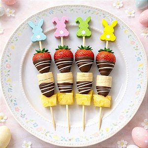 Palito Decorativo Para Petisco - Coelhinhos Coloridos - 13,5cm - 20 unidades - Rizzo