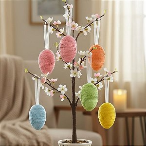 Enfeite Para Pendurar de Páscoa - Ovos Coloridos - 6x4cm - 6 unidades - Rizzo