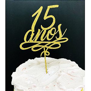 Topo de Bolo 15 Anos Glitter Rose Gold Sonho Fino Rizzo Confeitaria