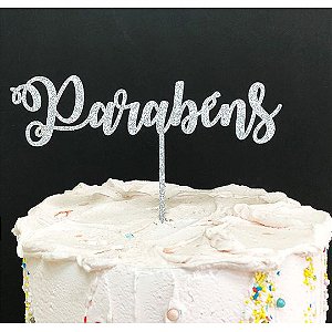 Topo de Bolo Parabéns Glitter Azul Claro Sonho Fino Rizzo Confeitaria