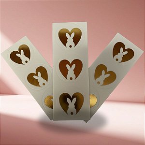 Adesivo Redondo Transparente Coração Coelho -  Ref. 2342 -  Hot Stamping - 3x3cm - 30 unidades - Stickr - Rizzo