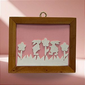 Placa Decorativa De Páscoa em Madeira - Rosa - Coelho - 30x24,5cm  - 1 unidade - Rizzo
