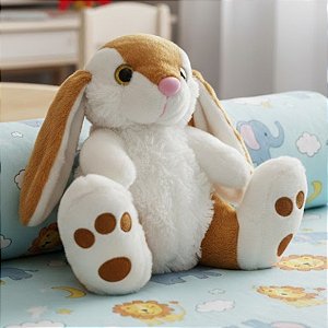 Coelho de Pelúcia Sentado - Marrom e Branco - 15x17x14cm - 1 unidade - Rizzo - Rizzo