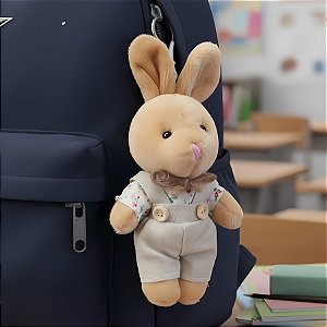 Chaveiro Coelho de Pelúcia - Macacão e Camisa - 8x14x5cm - 1 unidade - Rizzo - Rizzo