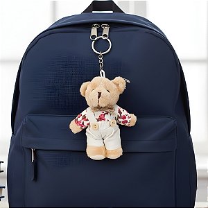 Chaveiro Urso de Pelúcia - Macacão e Camisa Estampa Rosas - 8x11x4cm - 1 unidade - Rizzo
