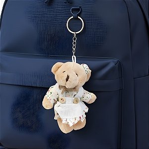 Chaveiro Ursa de Pelúcia - Macacão e Saia Florida - 8x11x4cm - 1 unidade - Rizzo