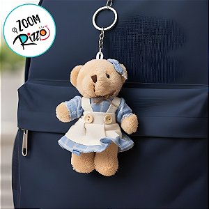Chaveiro Ursa de Pelúcia - Macacão e Saia Xadrez - Azul - 8x11x4cm - 1 unidade - Rizzo