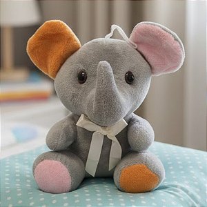 Elefante de Pelúcia com Laço - Laranja e Rosa - 16x19x12cm - 1 unidade - Rizzo