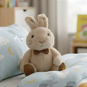 Coelho de Pelúcia Sentado com Gravata - Bege - 15x25x13cm - 1 unidade - Rizzo - Rizzo
