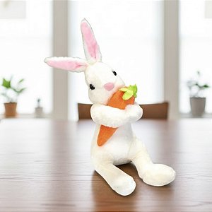 Coelho de Pelúcia com Cenoura - Branco - 10x18x14cm - 1 unidade - Rizzo - Rizzo