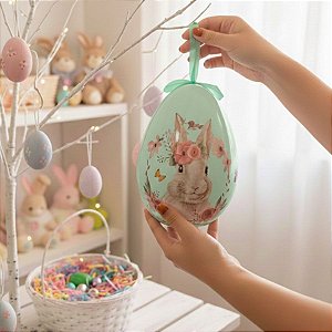 Ovo Decorativo de Páscoa para Pendurar - Verde - 20cm  - 1 unidade - Rizzo